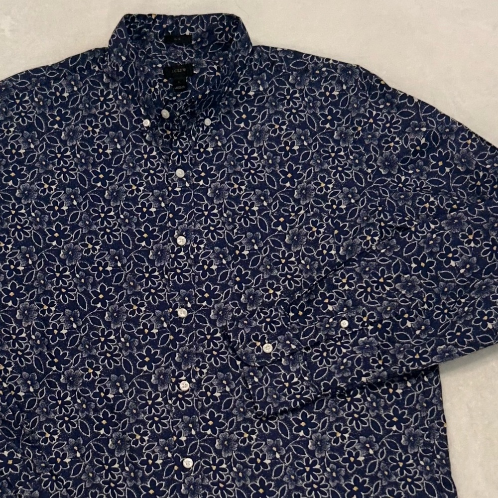 J Crew shirt button down long sleeve navy blue floral men’s large slim